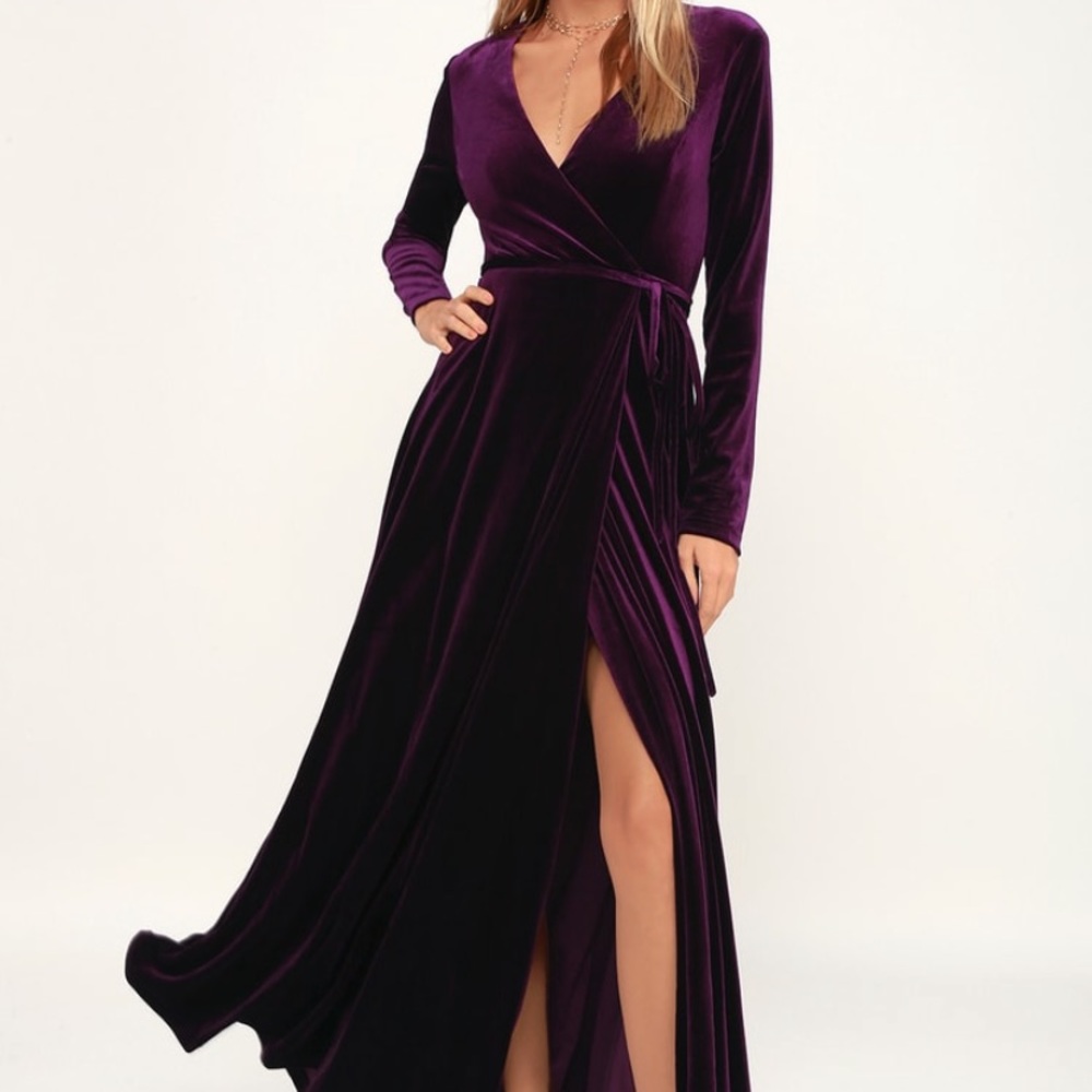 Lulu’s Jacinda Plum Purple Velvet Wrap Maxi Dress